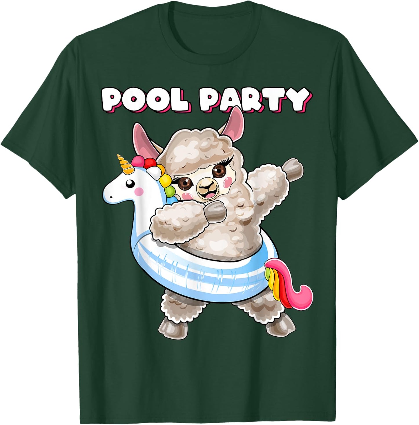 Pool Party Unicorn Float Dabbing Llama Girls Women Summer T-Shirt - T-Shirt | Forest
