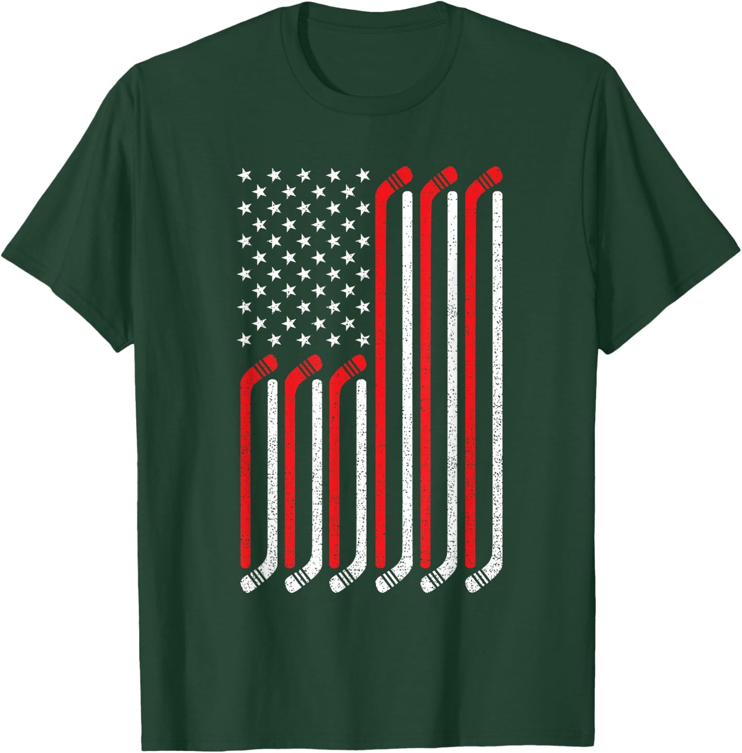 4th of July Hockey Stick USA Flag Patriotic Hockey Kids Men T-Shirt - T-Shirt | Forest