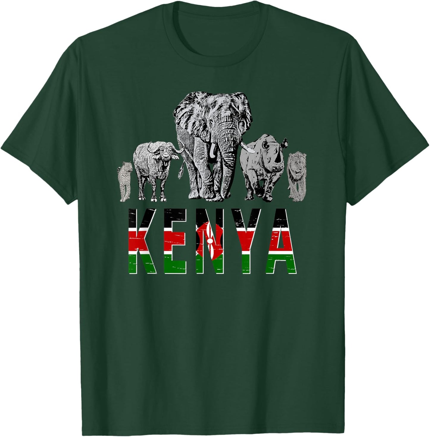 Big Five Kenya Pride Wildlife Artwork for Kenya Fans T-Shirt - T-Shirt | Forest