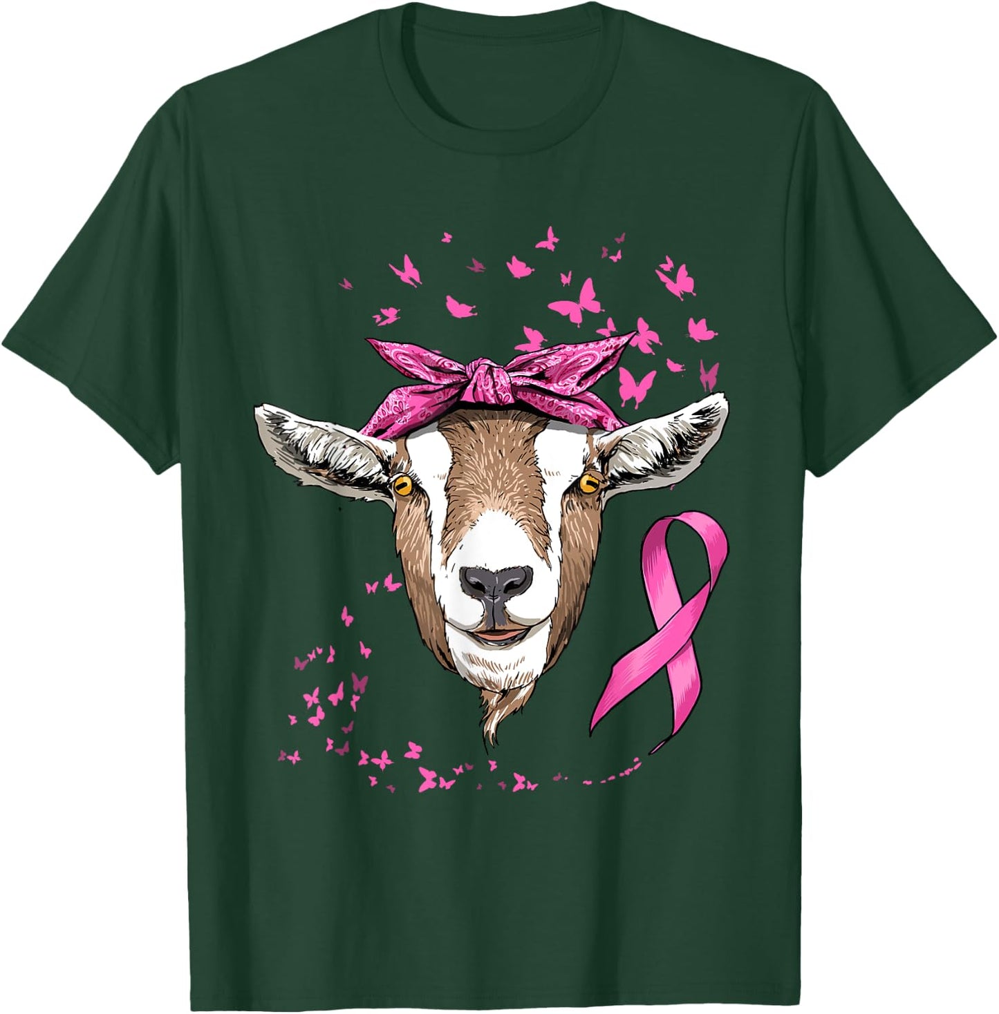 Breast Cancer Awareness Goat Pink Ribbon Cancer Survivor T-Shirt - T-Shirt | Forest