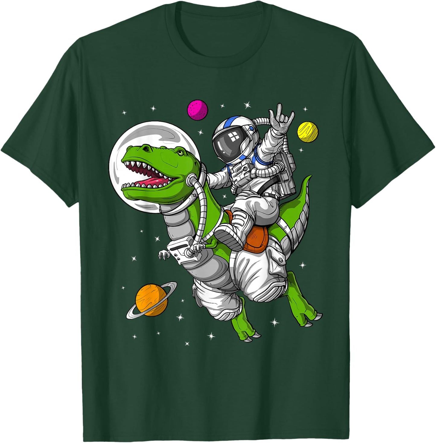 Space Astronaut Riding T-Rex Dinosaur Funny Dinosaur T-Shirt - T-Shirt | Forest