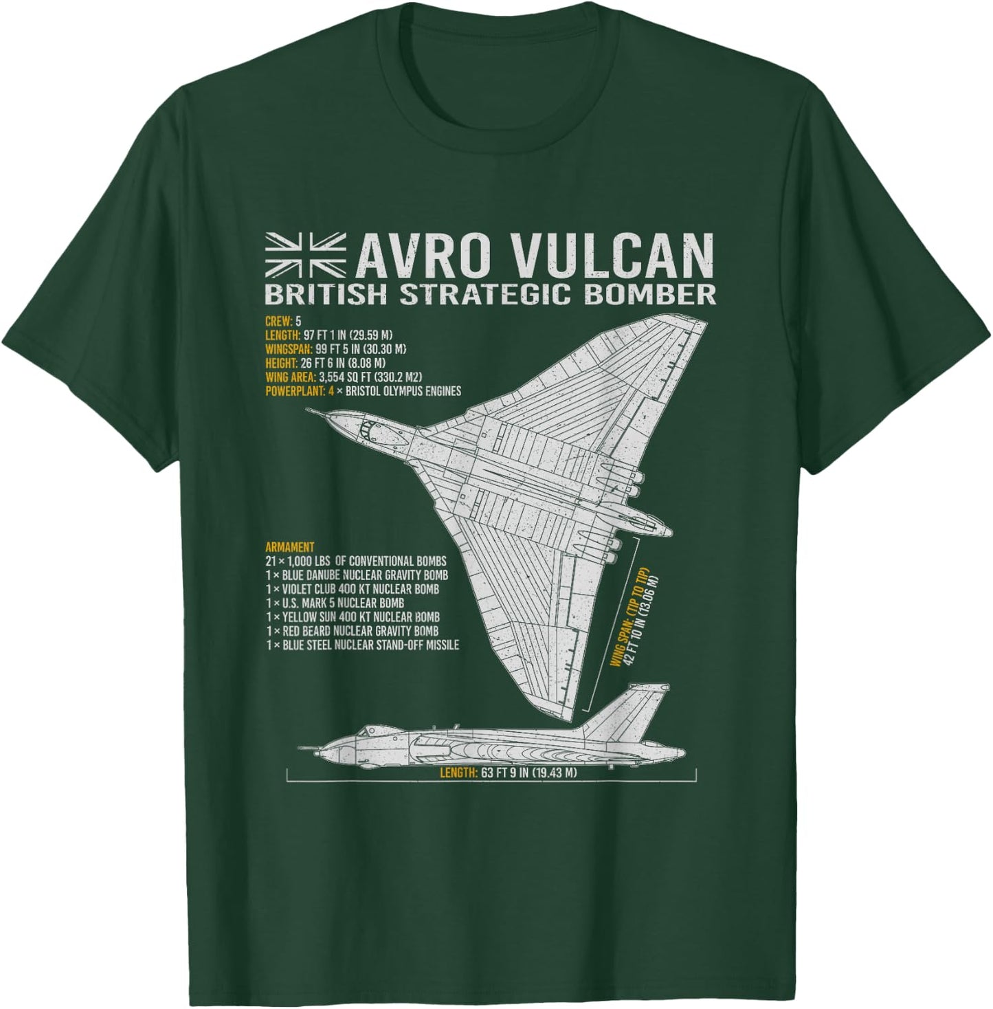 Vulcan Bomber RAF Airplane Aircraft War Tarpaulin Blueprint T-Shirt - T-Shirt | Forest
