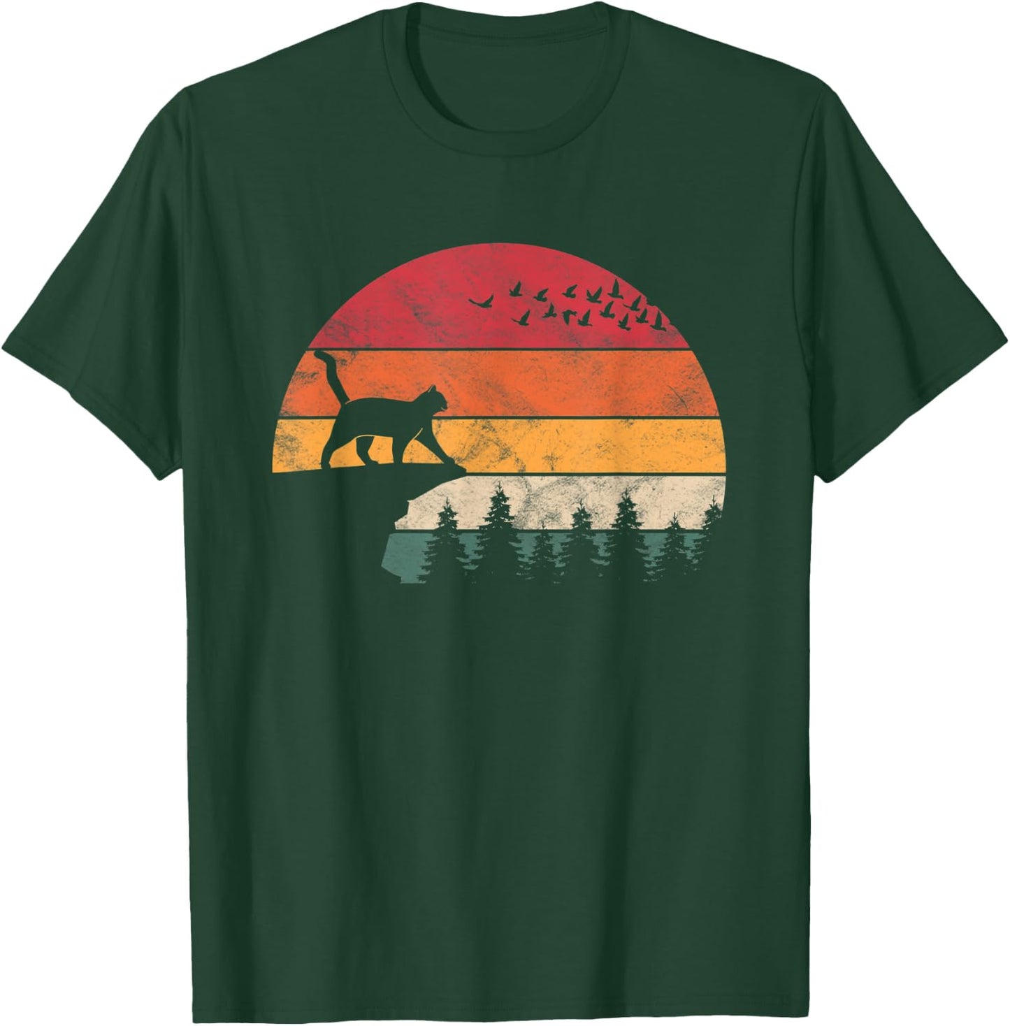Cat Retro Sunset Cat Lover T-Shirt - T-Shirt | Forest