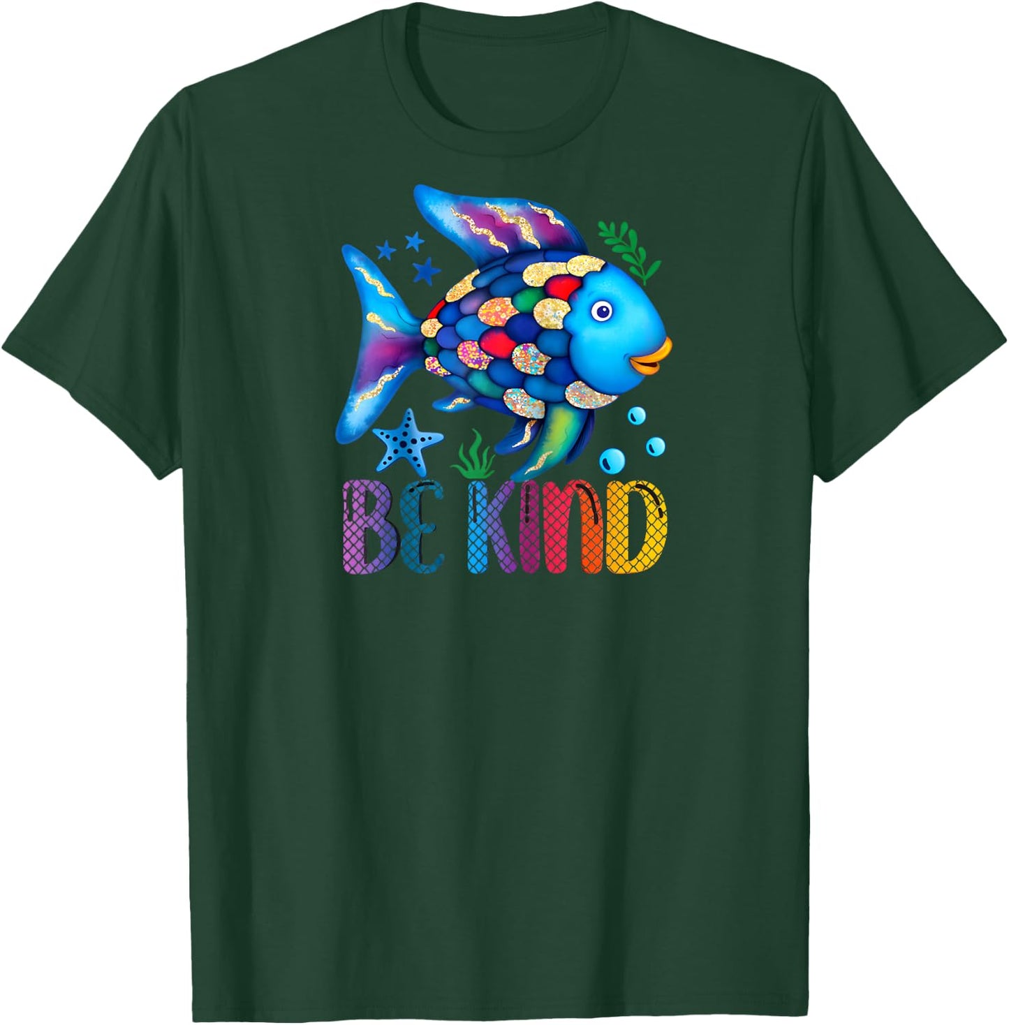 Kids Be Kind Rainbow Scale Fish Teacher Reading Book Toddler Raglan Baseball T-Shirt - T-Shirt | Forest