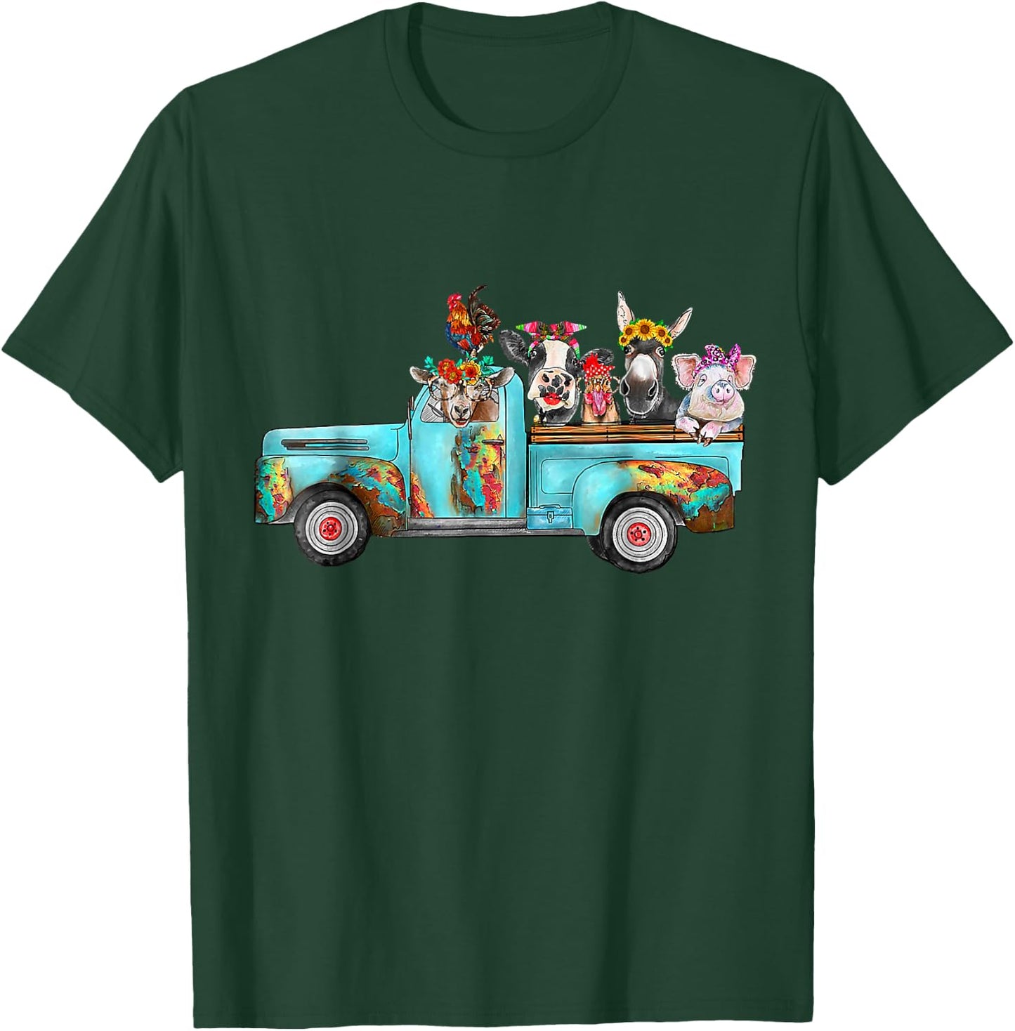 Farm Pickup Truck with Farm animals Farmer_s Wife Cow Girl T-Shirt - T-Shirt | Forest