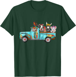 Farm Pickup Truck with Farm animals Farmer_s Wife Cow Girl T-Shirt - T-Shirt | Forest