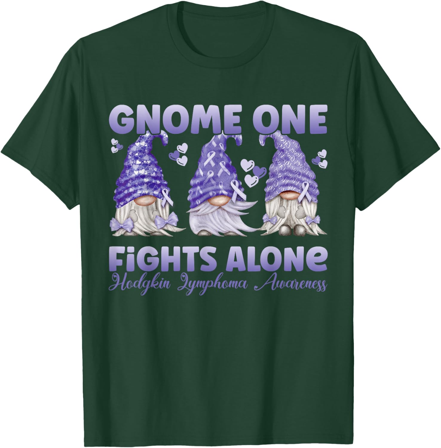 Gnome One Fights Alone Violet| Hodgkin Lymphoma Awareness T-Shirt - T-Shirt | Forest