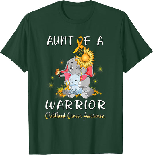 Aunt Of A Warrior Elephant Childhood Cancer Fighter Gift T-Shirt - T-Shirt | Forest