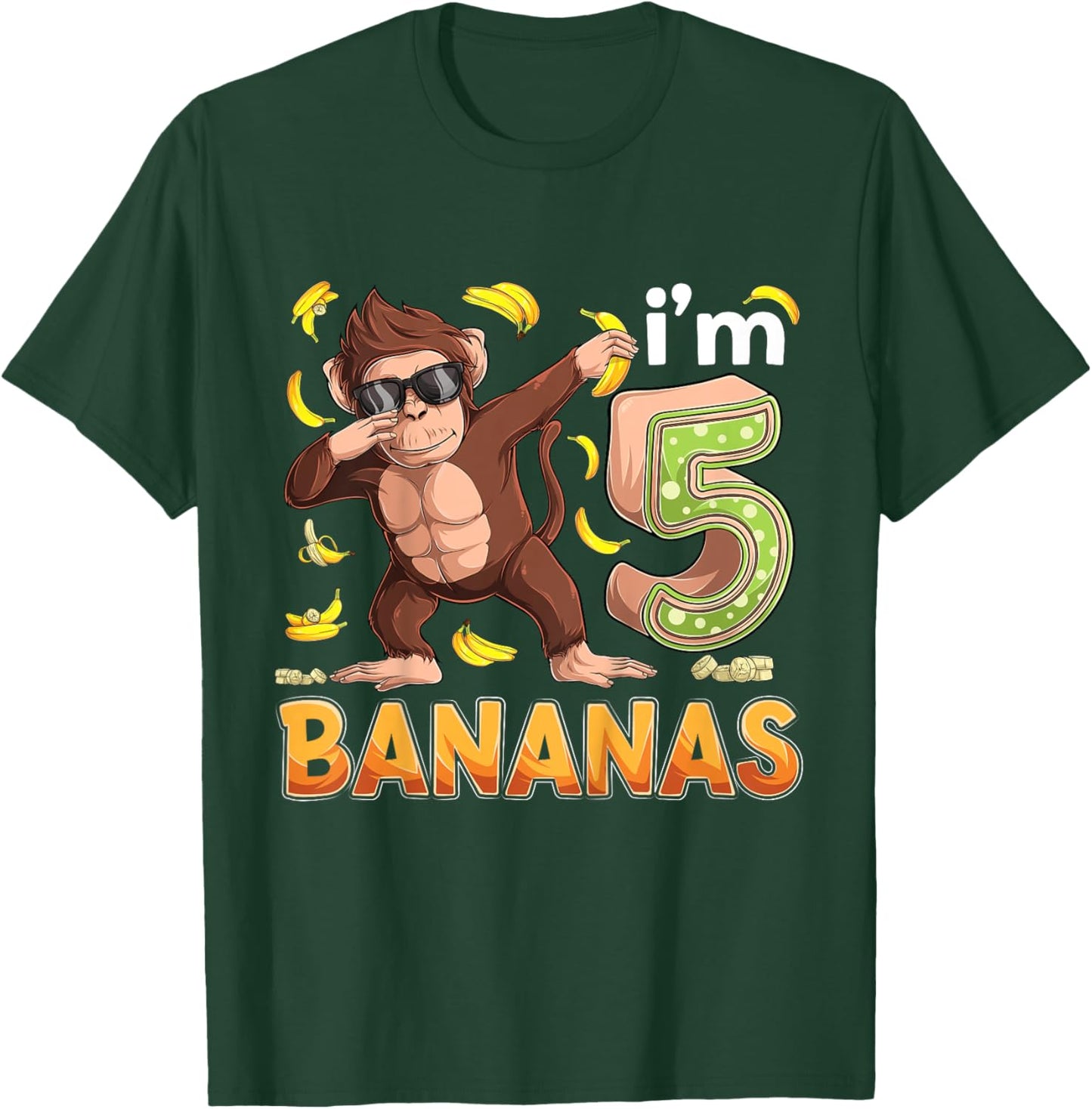 5 Year Old Monkey Birthday Safari Jungle Animal 5th B-day T-Shirt - T-Shirt | Forest