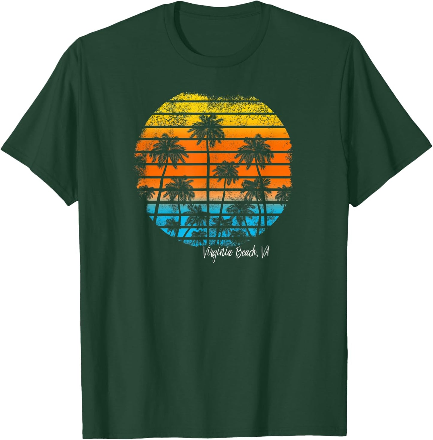 Vintage Virginia Beach VA Beach Sunset and Palm Trees Women Kids T-Shirt - T-Shirt | Forest