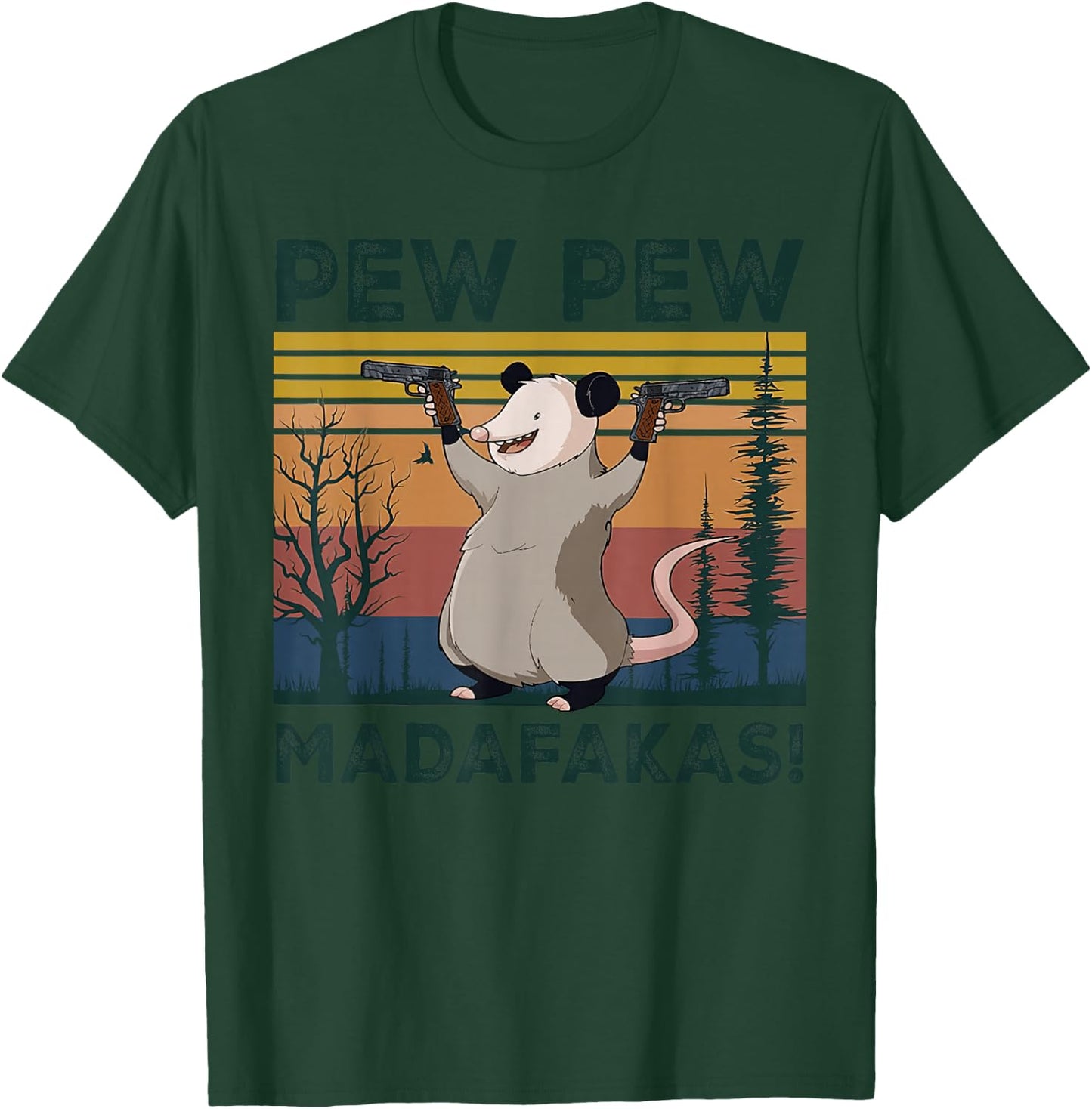 Ugly Cats Pew Pew Madafakas Gun And Opossum T-Shirt - T-Shirt | Forest