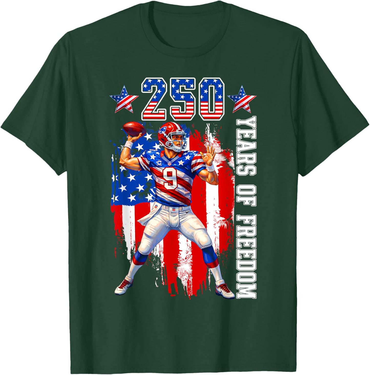 250th Anniversary 1776 2026 Football 250th Birthday Men Boys T-Shirt - T-Shirt | Forest