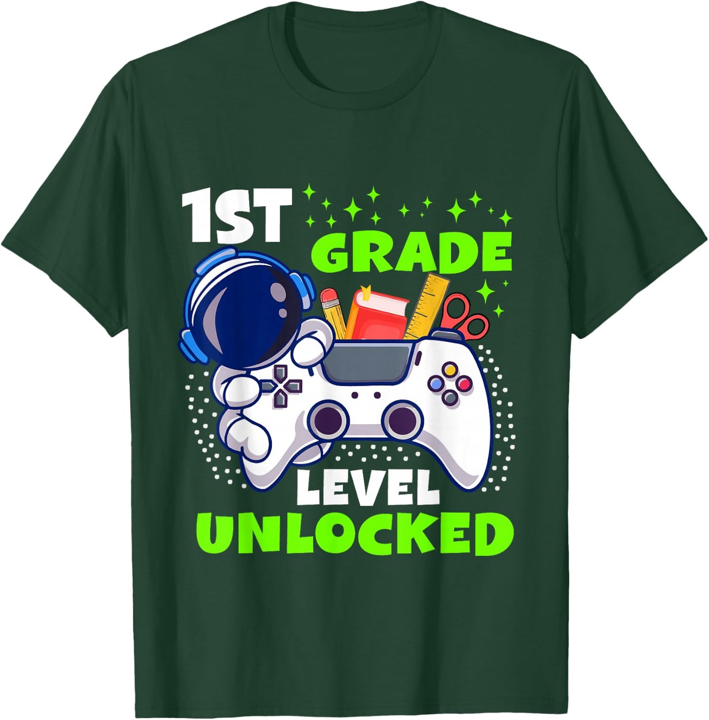 Back To School 1st Grade Level Unlocked Gamer Boys Kids T-Shirt - T-Shirt | Forest