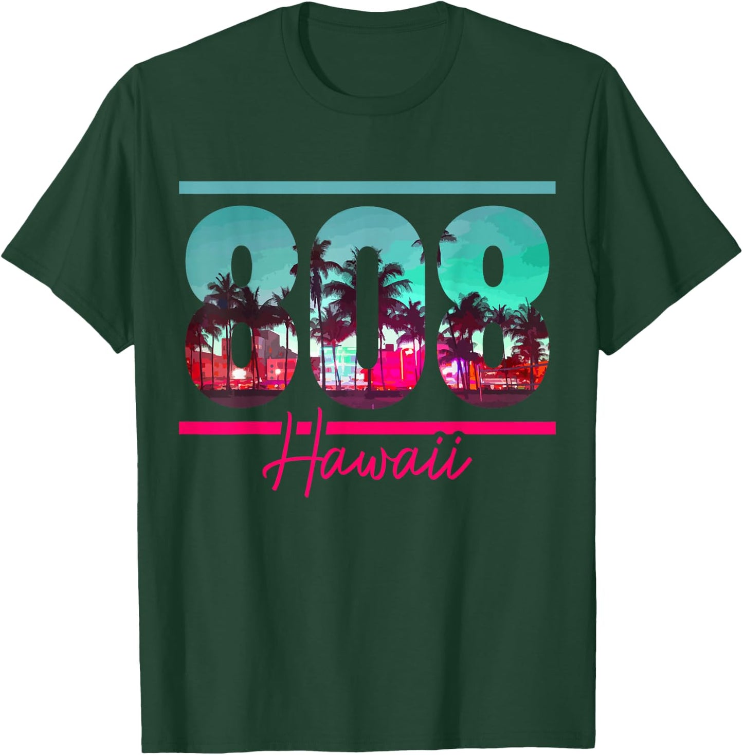 Hawaii Area Code 808 Vintage Retro Hawaiian Islands T-Shirt - T-Shirt | Forest