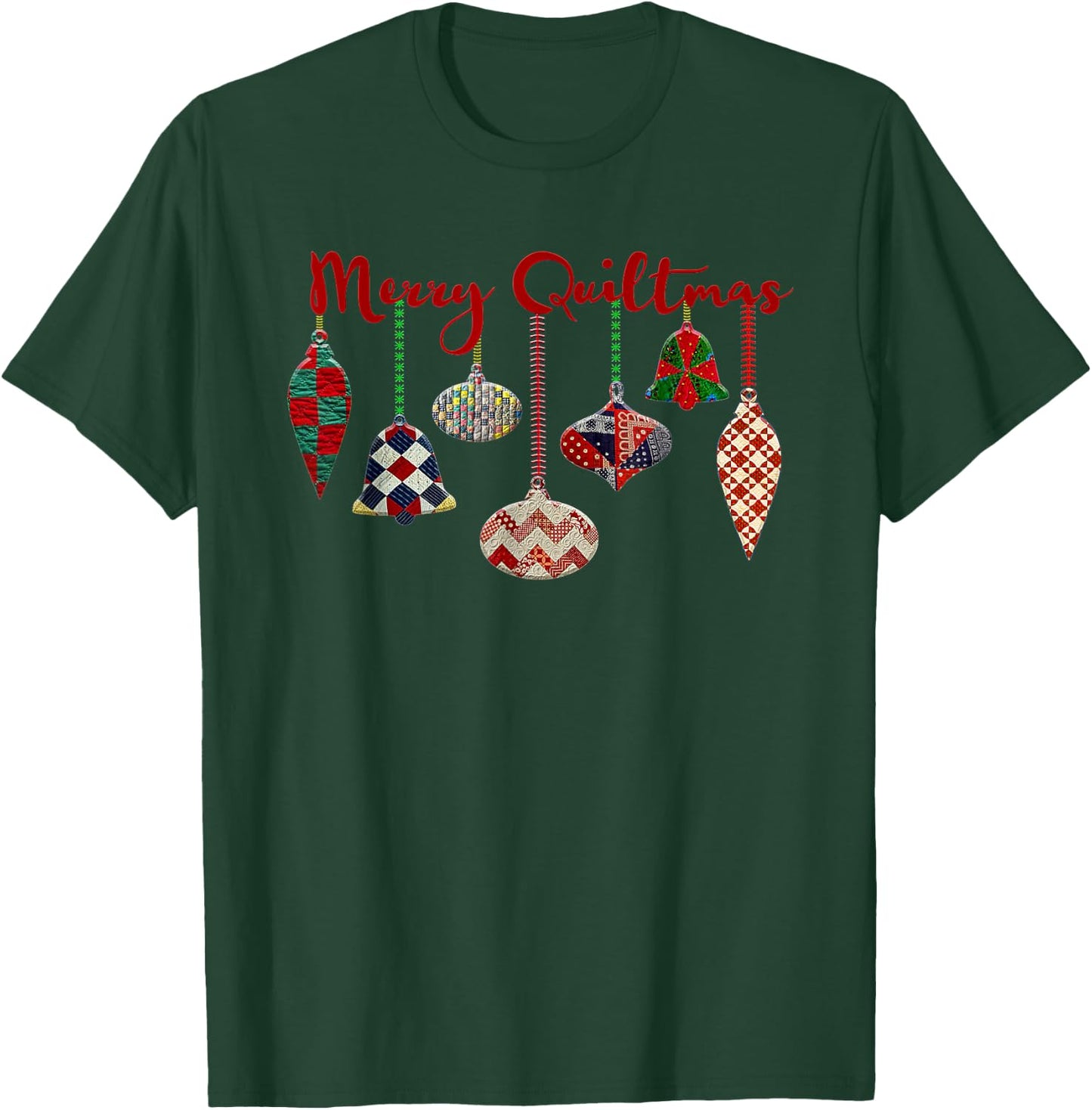 Funny Merry Quiltmas Quilting Christmas Ornament Sewing T-Shirt - T-Shirt | Forest