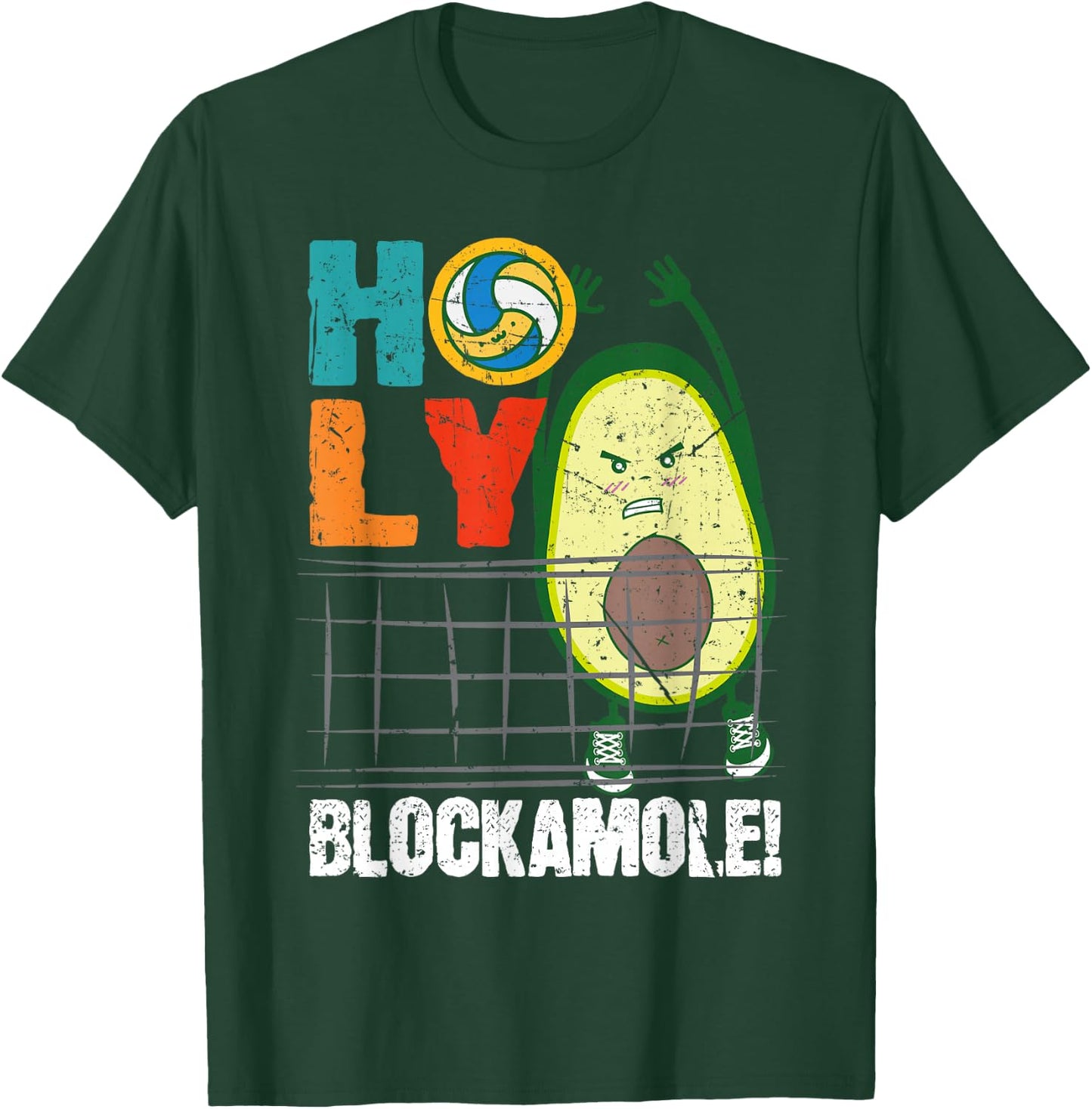 Holy Blockamole Funny Volleyball Block Avocado Design T-Shirt - T-Shirt | Forest