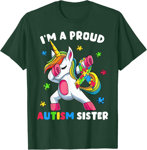Proud Autism Sister Dab Dance Shirts, Girls Dabbing Unicorn