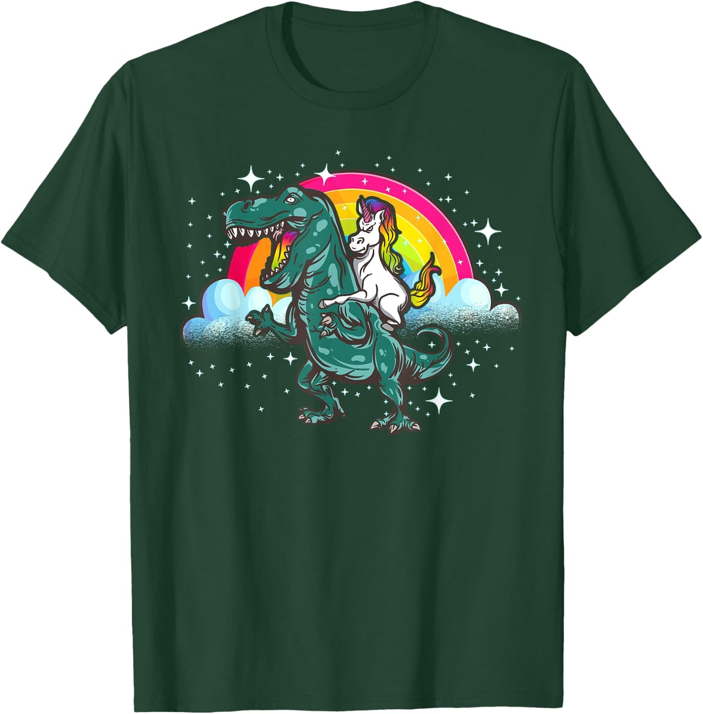 Unicorn rides dinosaur Dino T-Rex Unicorns Rainbow T-Shirt - T-Shirt | Forest