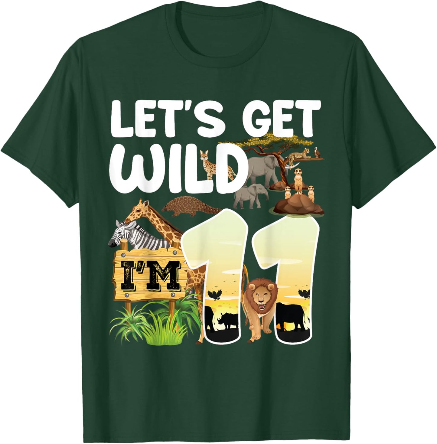 11 Year Old Zoo Birthday Safari Jungle Animal 11th B-day T-Shirt - T-Shirt | Forest