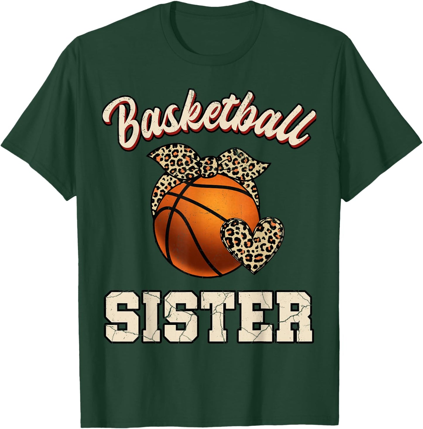 Basketball Sister Bandana Leopard Heart Fans Mother's Day T-Shirt - T-Shirt | Forest