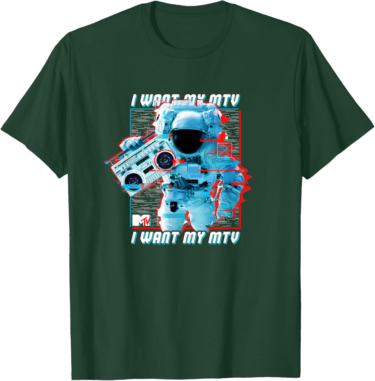 MTV Music Television Glitched Astronaut I Want My MTV T-Shirt - T-Shirt | Forest