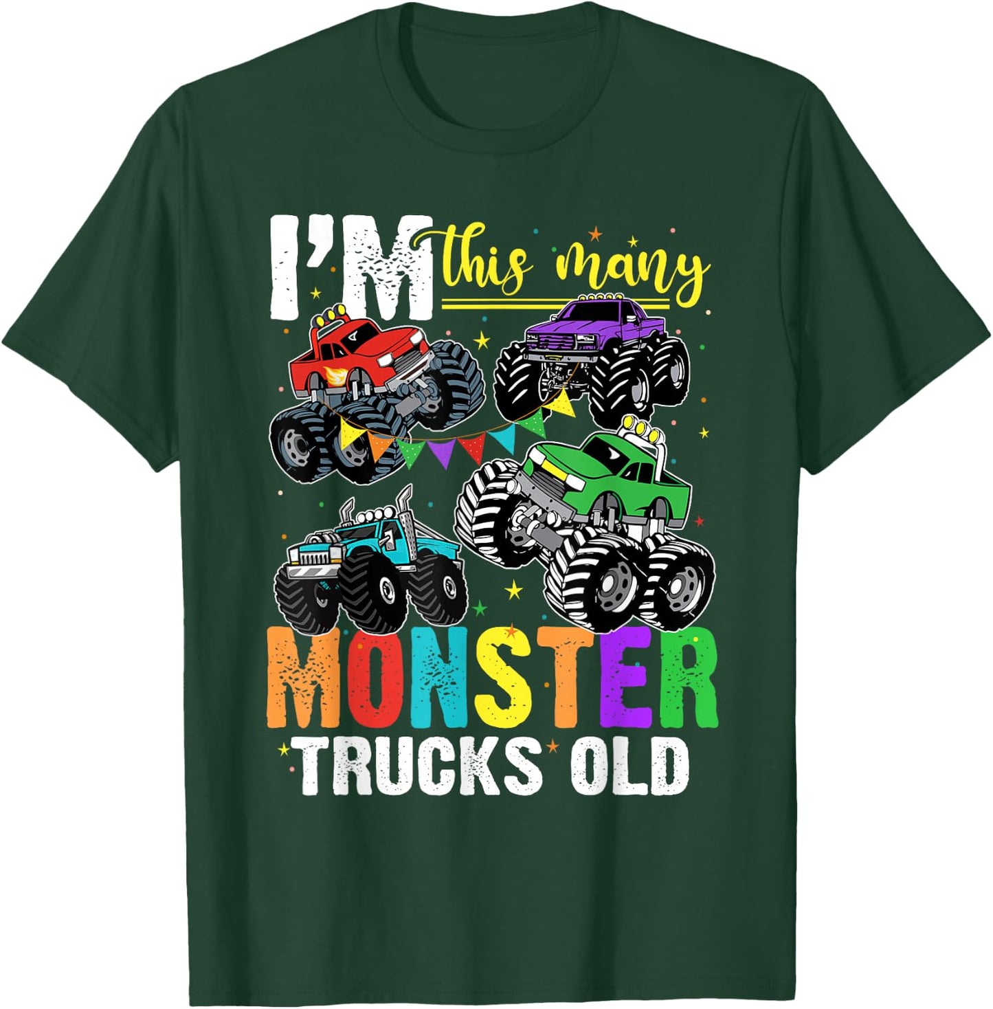 I'm This Many Monster Trucks Old 4th Birthday Boy T-Shirt - T-Shirt | Forest