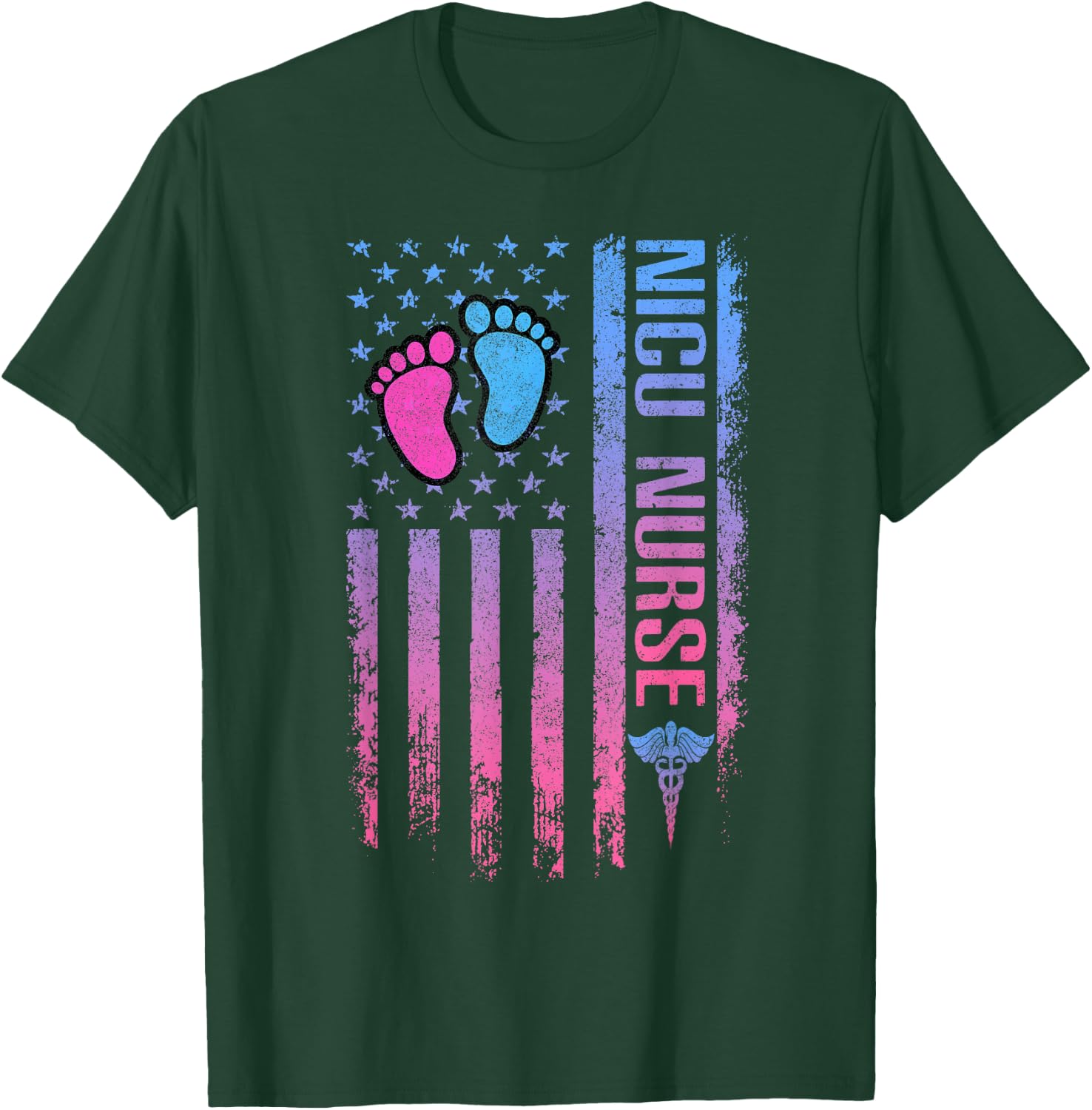 Cute American Flag - Patreotic NICU Nurse T-Shirt - T-Shirt | Forest