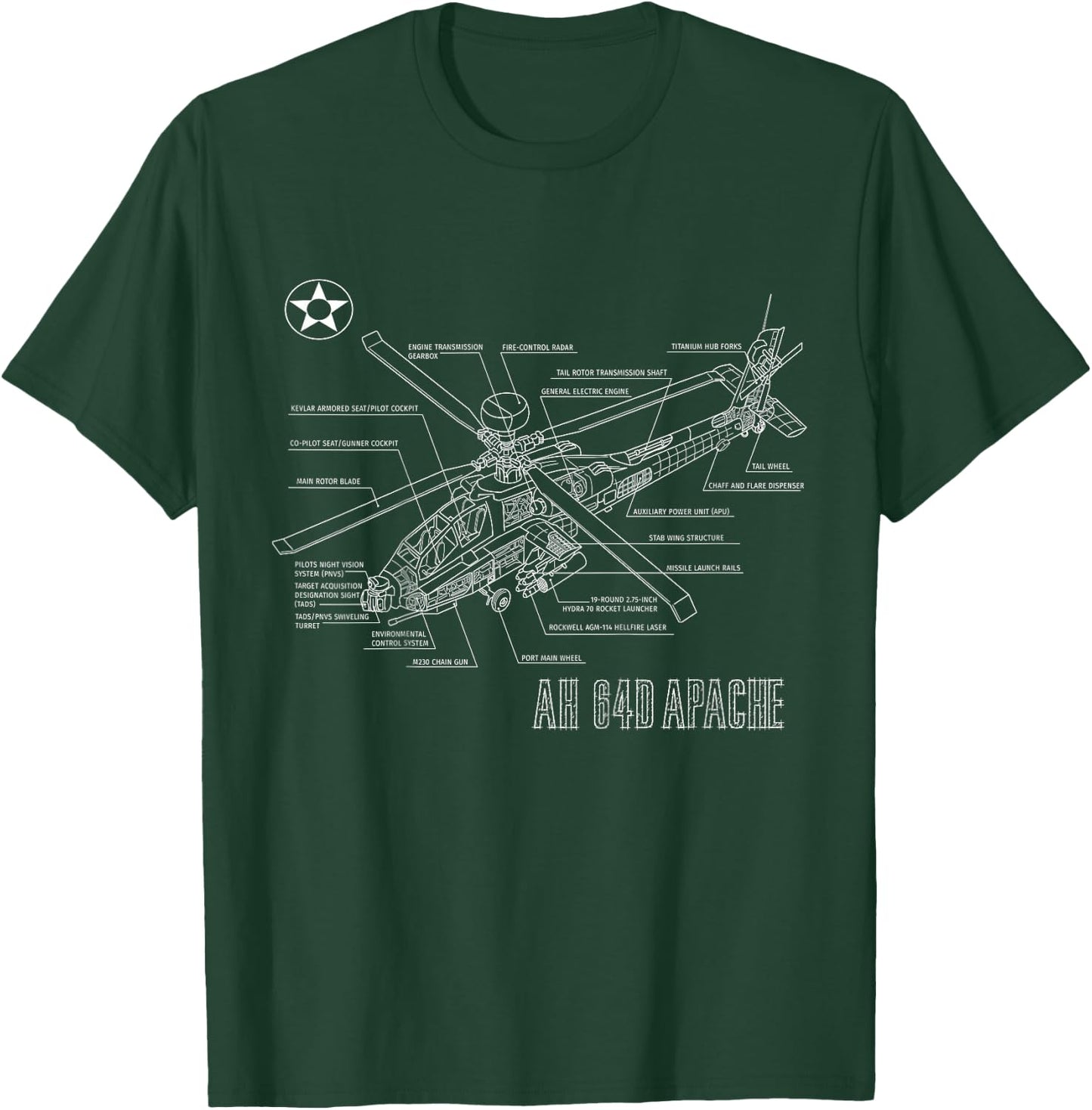 Kids Military Aircraft AH-64 Apache Longbow Army Helicopter T-Shirt - T-Shirt | Forest