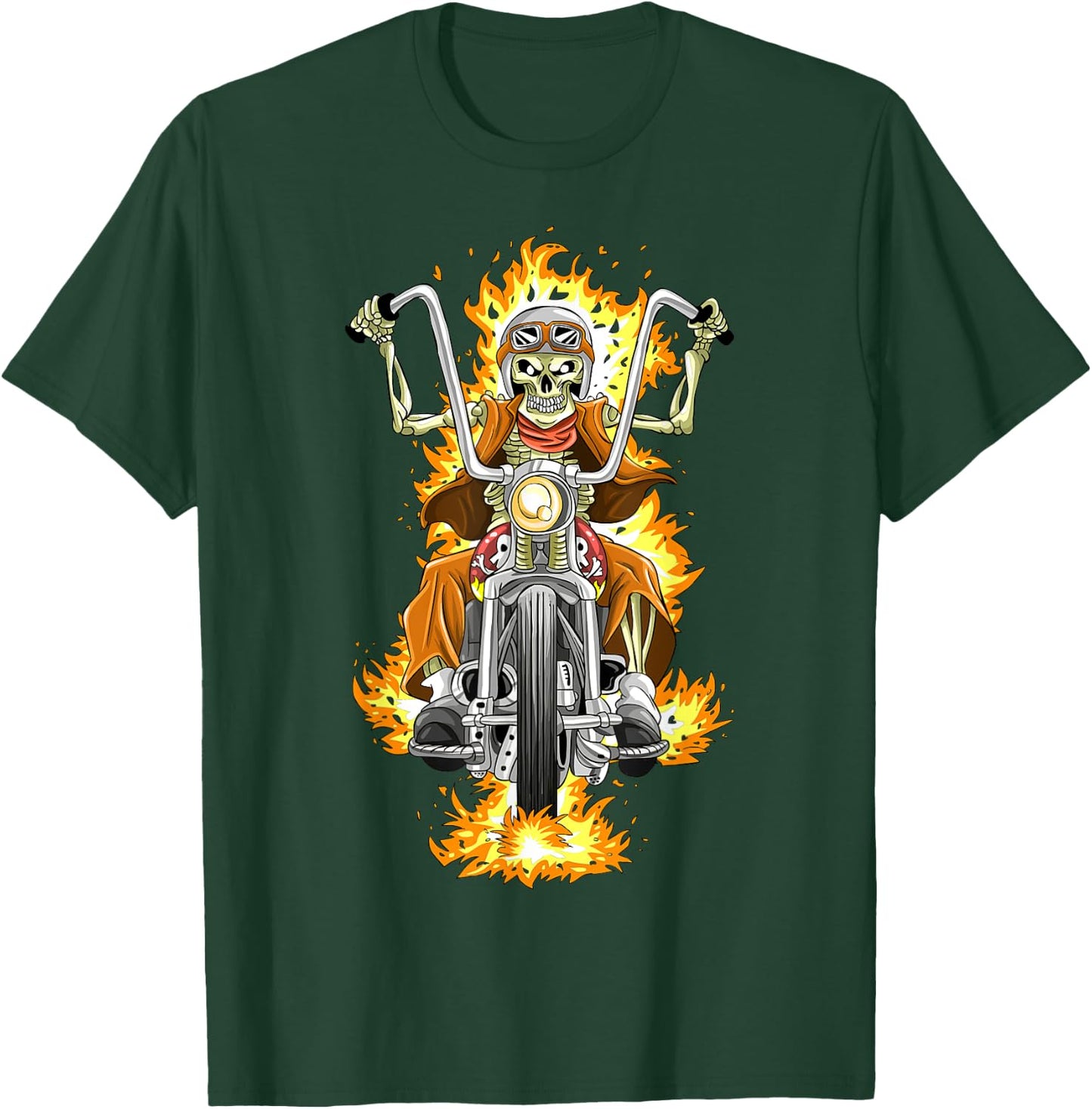 Motorcycle Skeleton / Motorcyclist Flames T-Shirt - T-Shirt | Forest