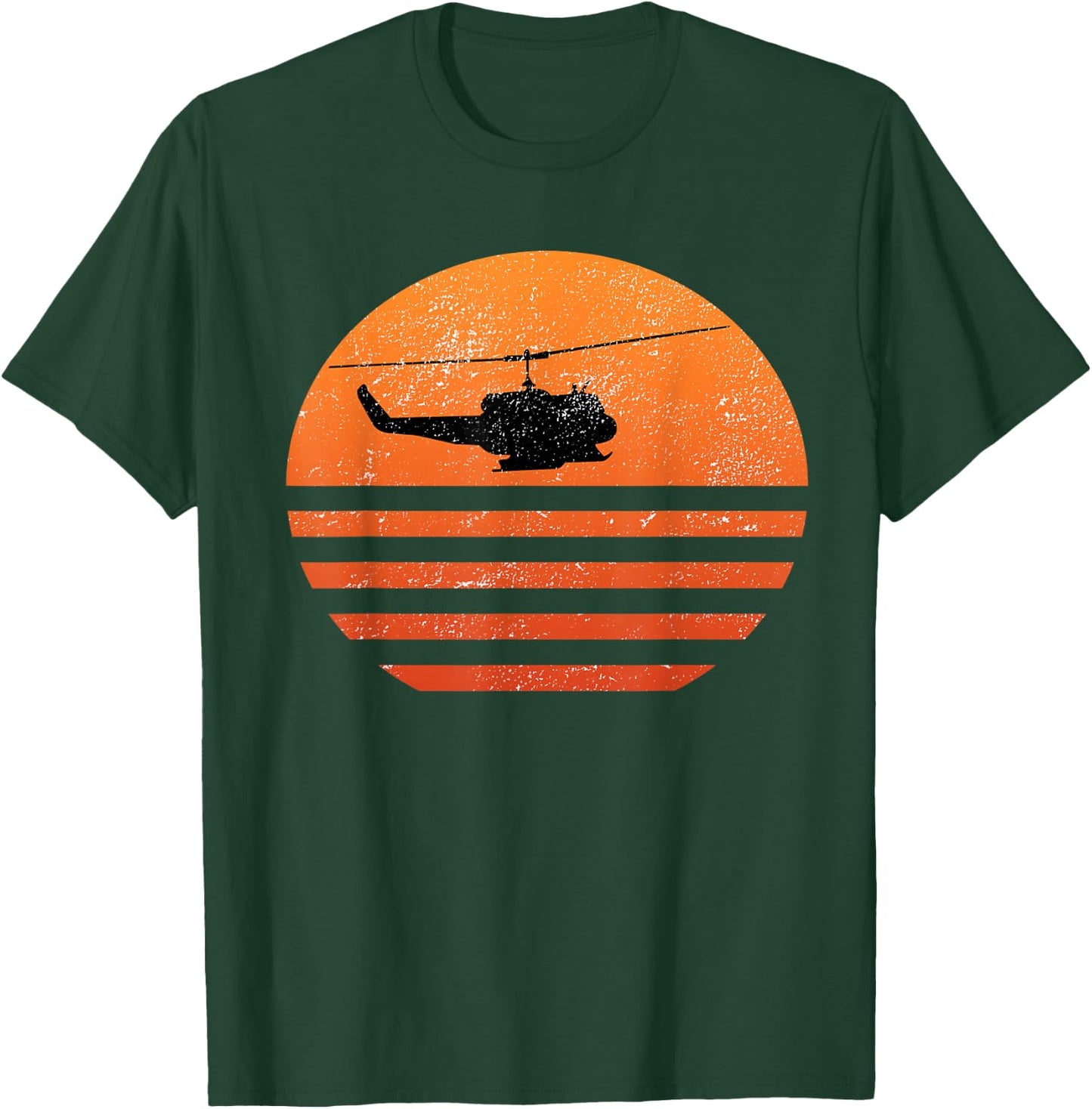 Distressed Huey Helicopter UH-1 Vietnam War Veteran T-Shirt - T-Shirt | Forest