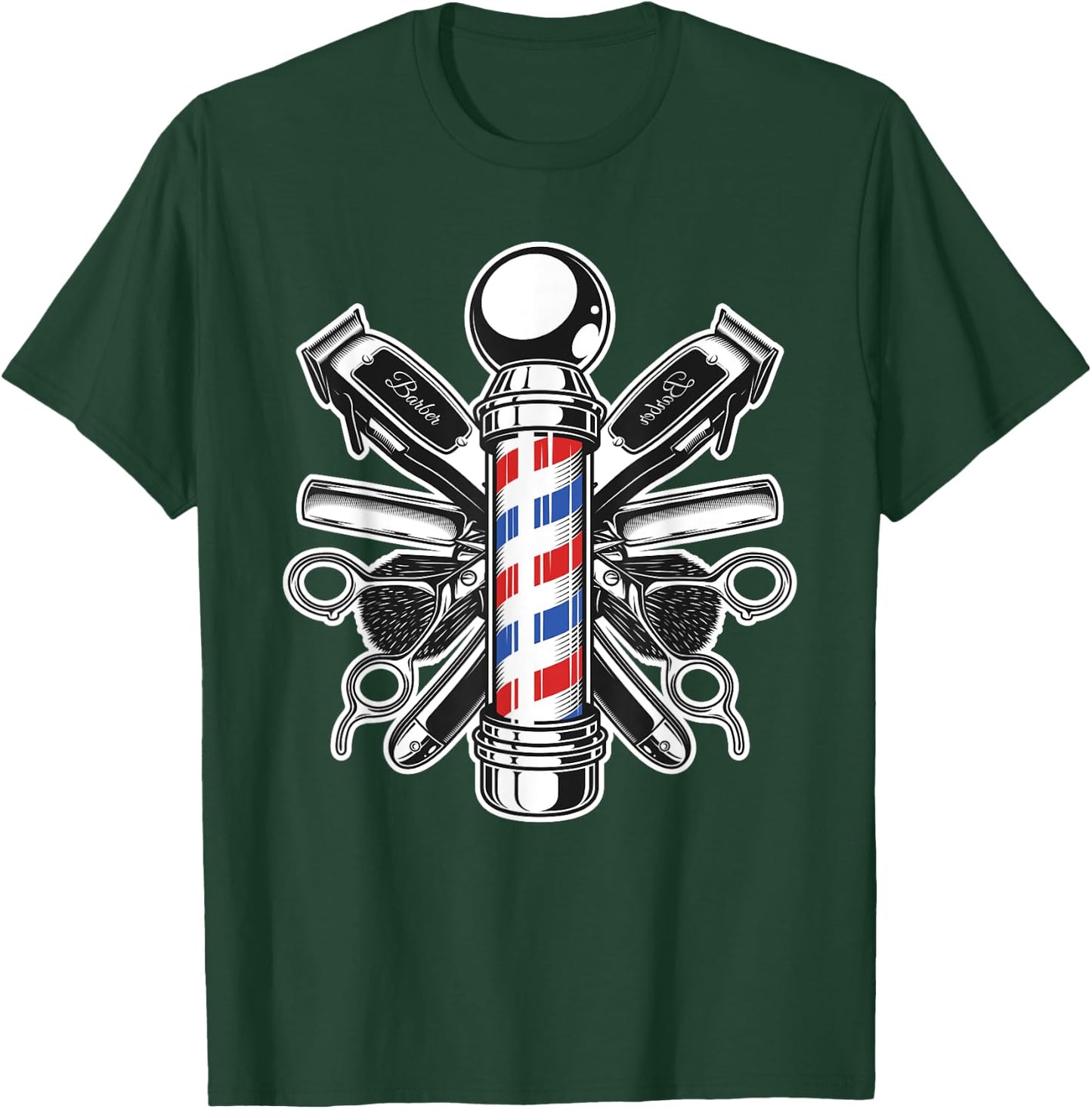 Retro Barber Shop Pole Hair Stylist T-Shirt - T-Shirt | Forest