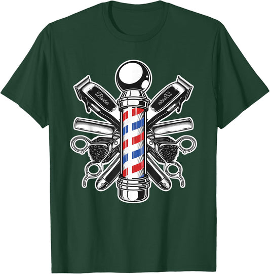Retro Barber Shop Pole Hair Stylist T-Shirt - T-Shirt | Forest