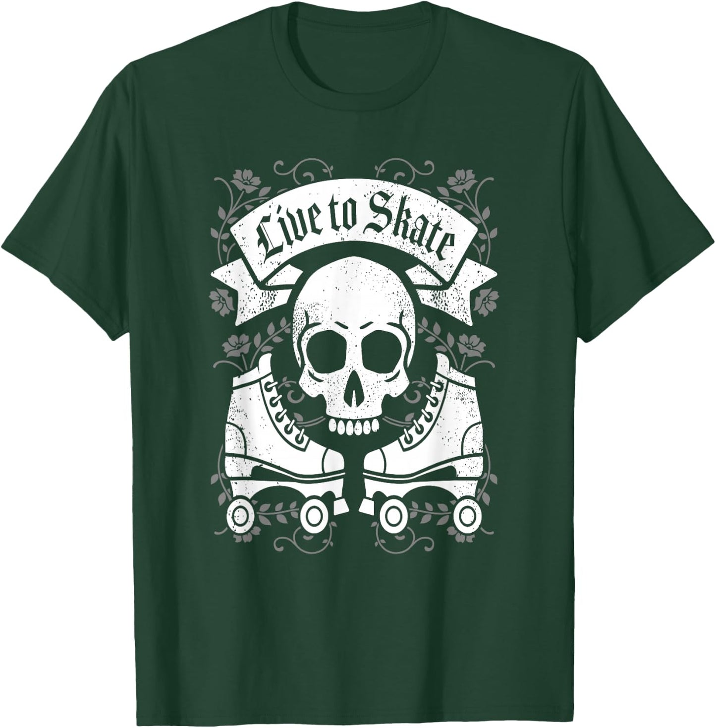Skull And Roller Skates Live To Skate Goth Punk Roller Derby T-Shirt - T-Shirt | Forest