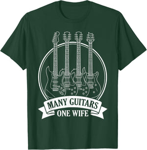 Many Guitars One Wife Guitar Collector Banner Badge T-Shirt - T-Shirt | Forest