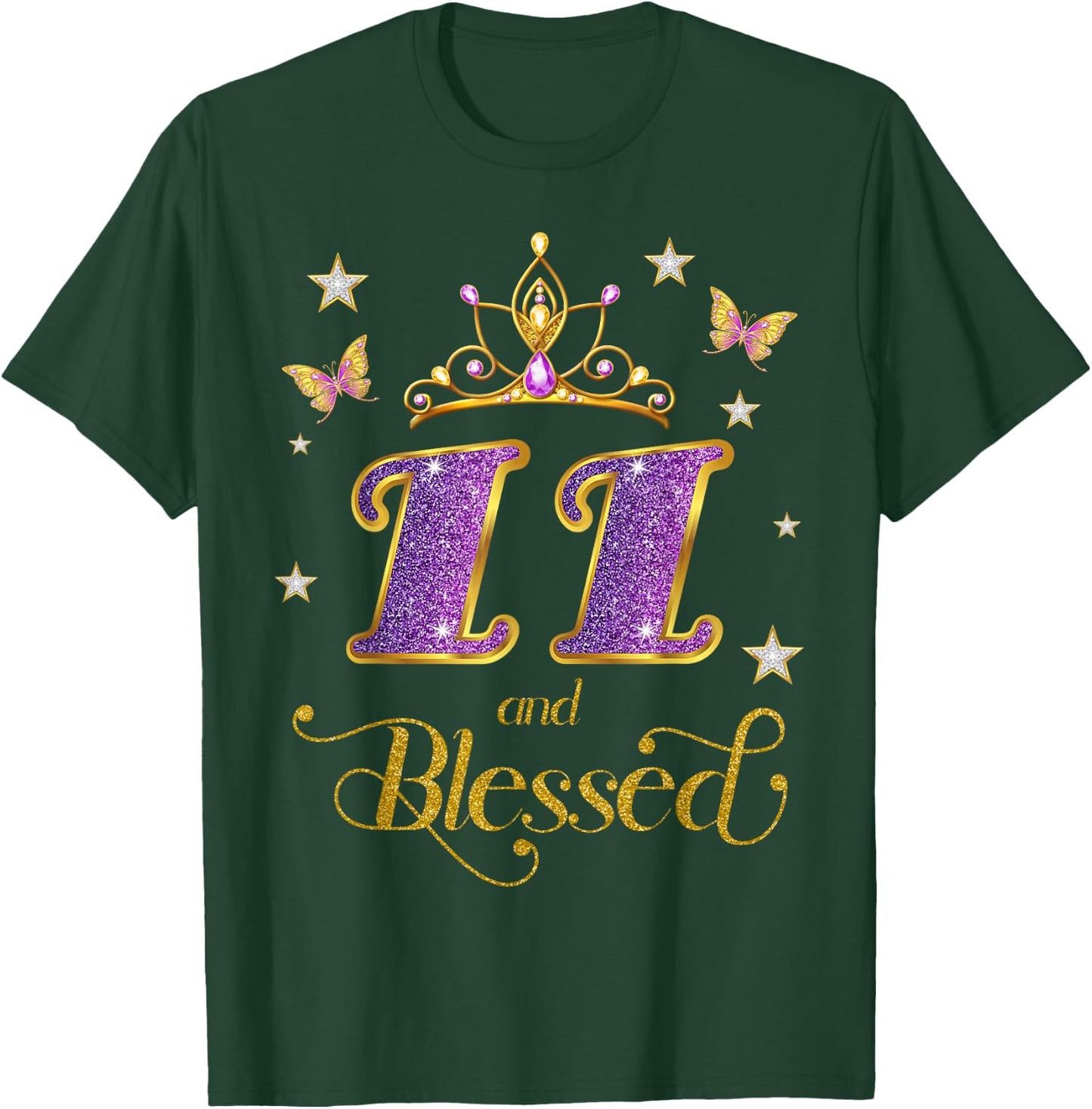 11 and Blessed 11 Years Old Birthday 11th Birthday T-Shirt - T-Shirt | Forest
