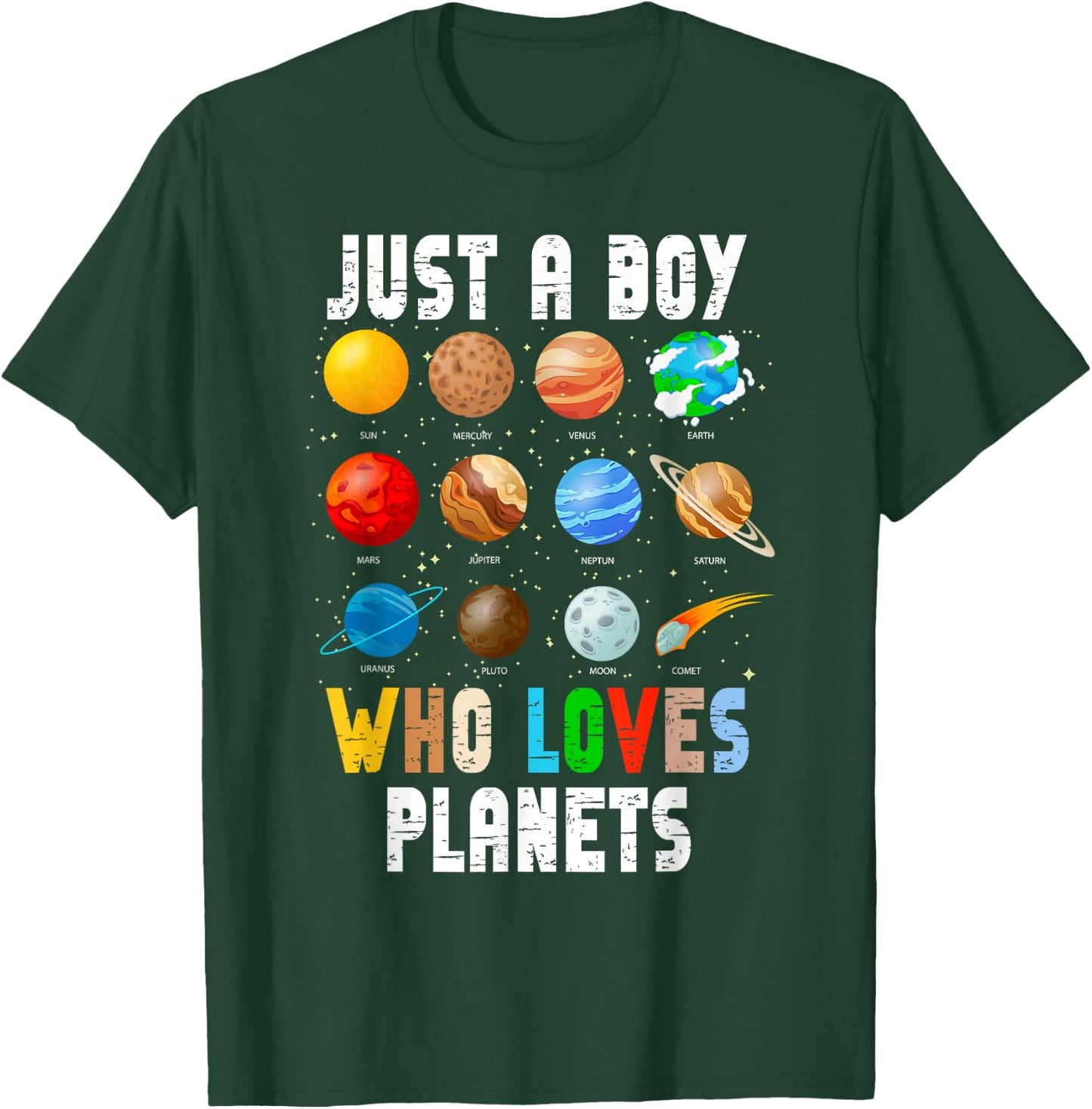 Just A Boy Who Loves Planets Kids Space Planets Solar System T-Shirt - T-Shirt | Forest