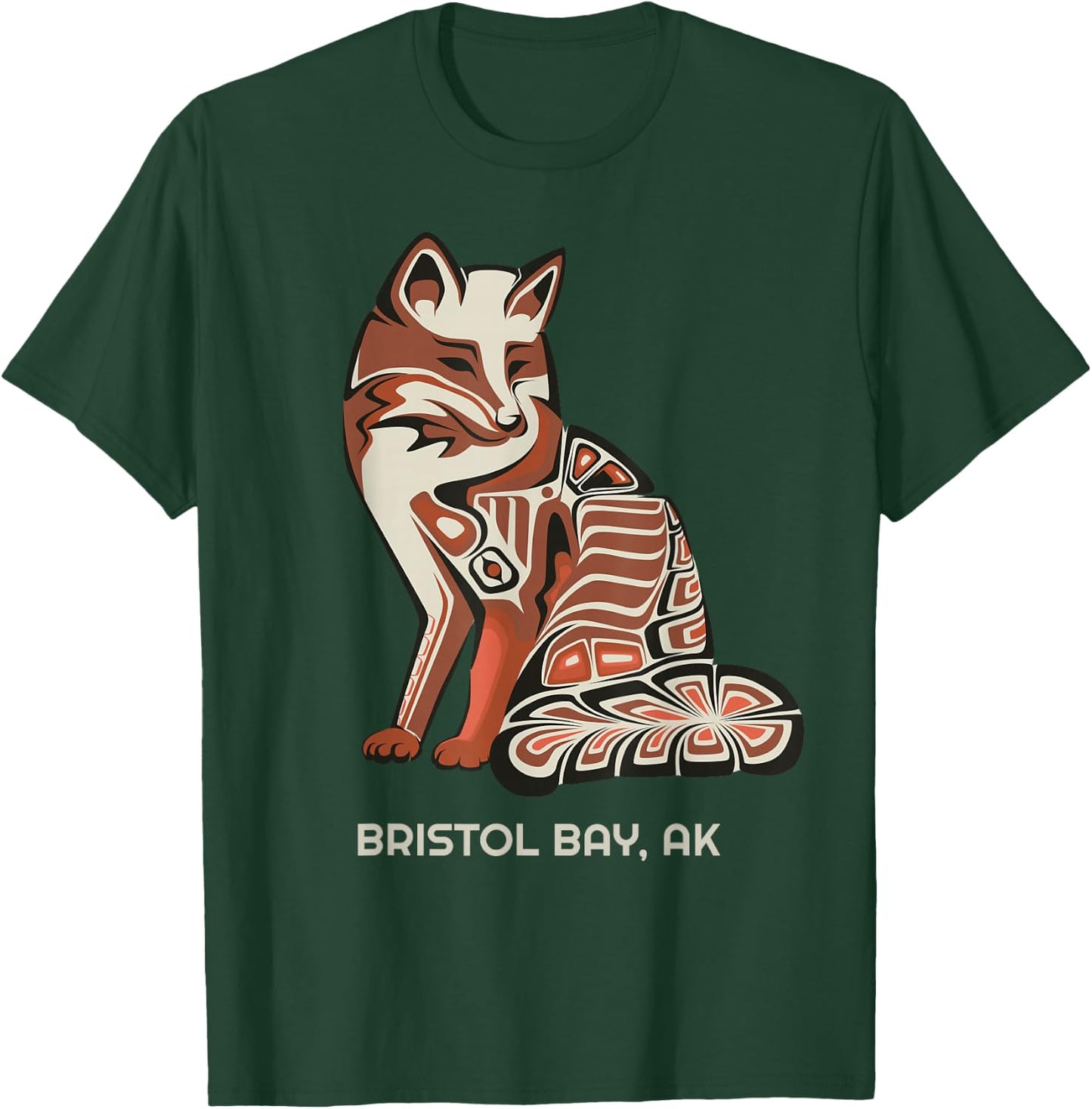 Tribal Fox Bristol Bay Alaska Native American Haida Style T-Shirt - T-Shirt | Forest