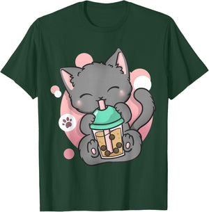 Cat Boba Tea Bubble Tea Anime Kawaii Neko T-Shirt - T-Shirt | Forest