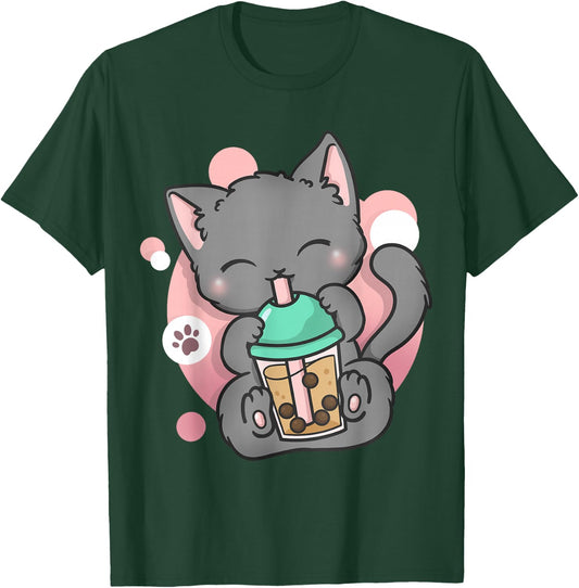 Cat Boba Tea Bubble Tea Anime Kawaii Neko T-Shirt - T-Shirt | Forest