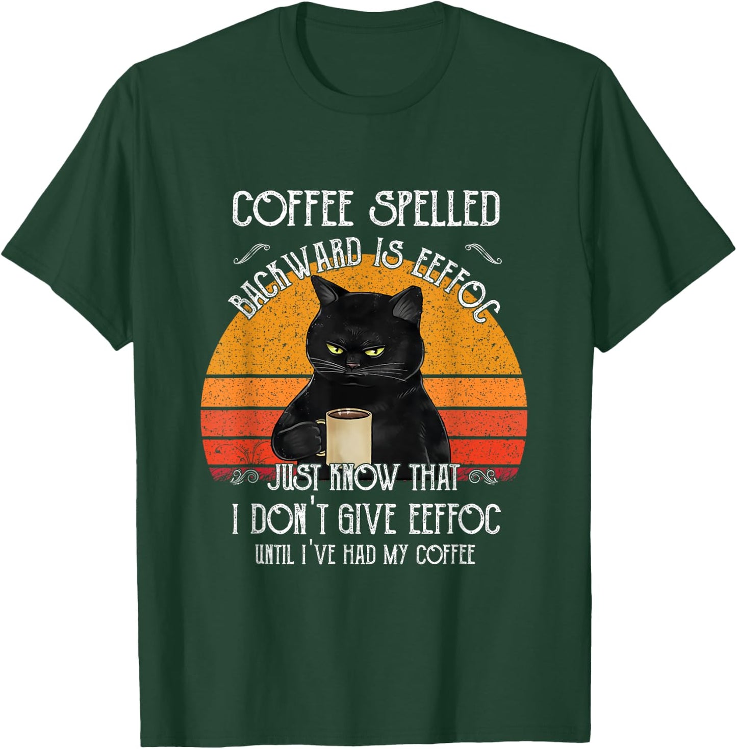 Funny Black Cat coffee spelled backwards is eeffoc Men Women T-Shirt - T-Shirt | Forest