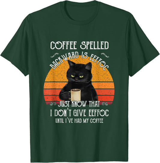 Funny Black Cat coffee spelled backwards is eeffoc Men Women T-Shirt - T-Shirt | Forest