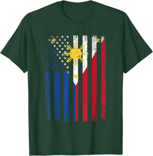 Philippines USA Flag 4th of July American Philippine Flag T-Shirt - T-Shirt | Forest