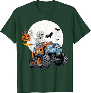 Skeleton Monster Truck Creepy Halloween Jack O Lantern Kids T-Shirt - T-Shirt | Forest