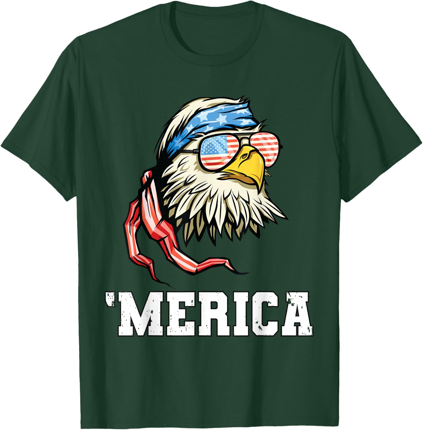 4th of July Merica USA Flag Bald Eagle Patriotic Veteran T-Shirt - T-Shirt | Forest