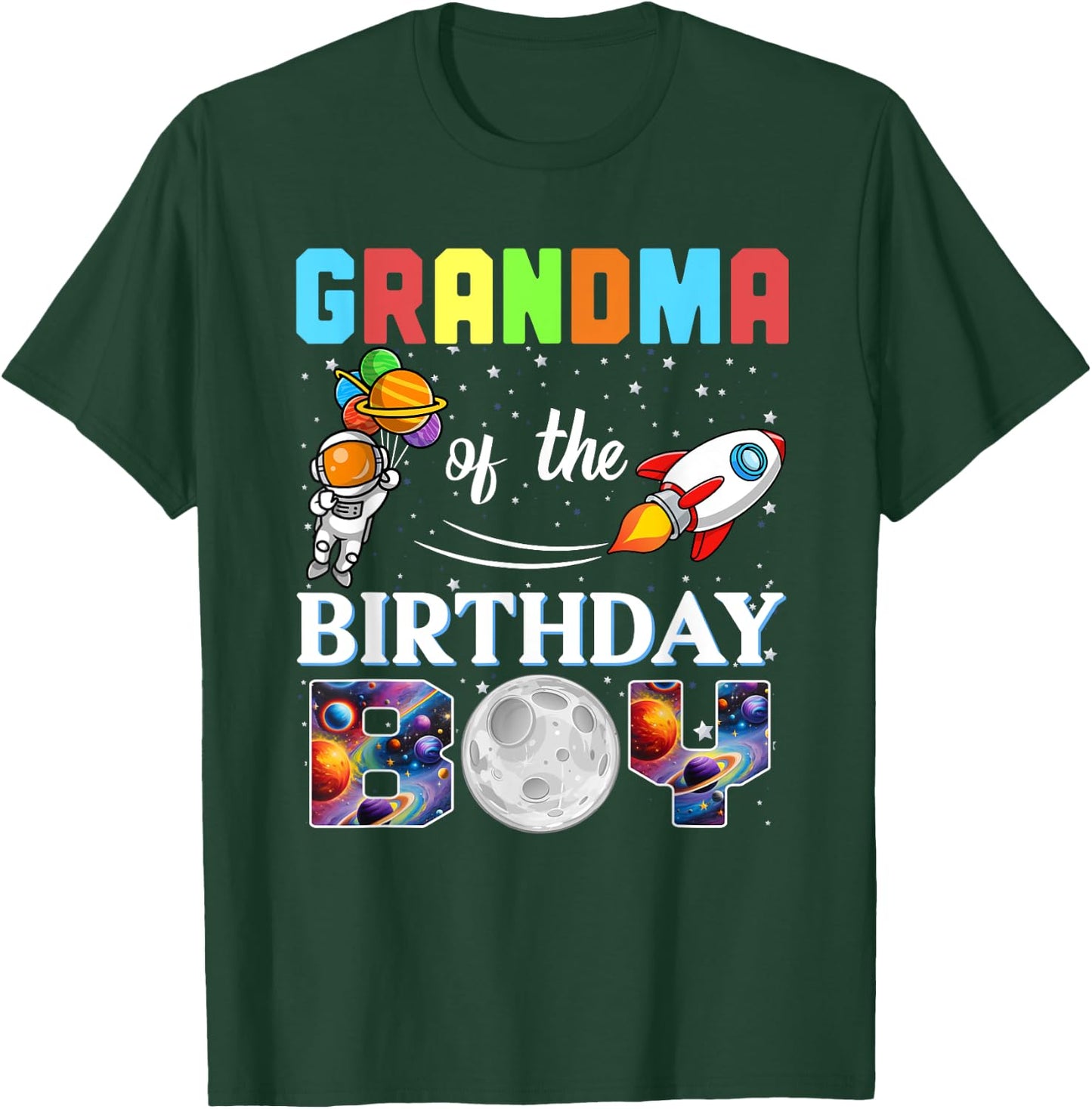 Grandma of The Birthday Boy Astronaut Family Space Planets T-Shirt - T-Shirt | Forest