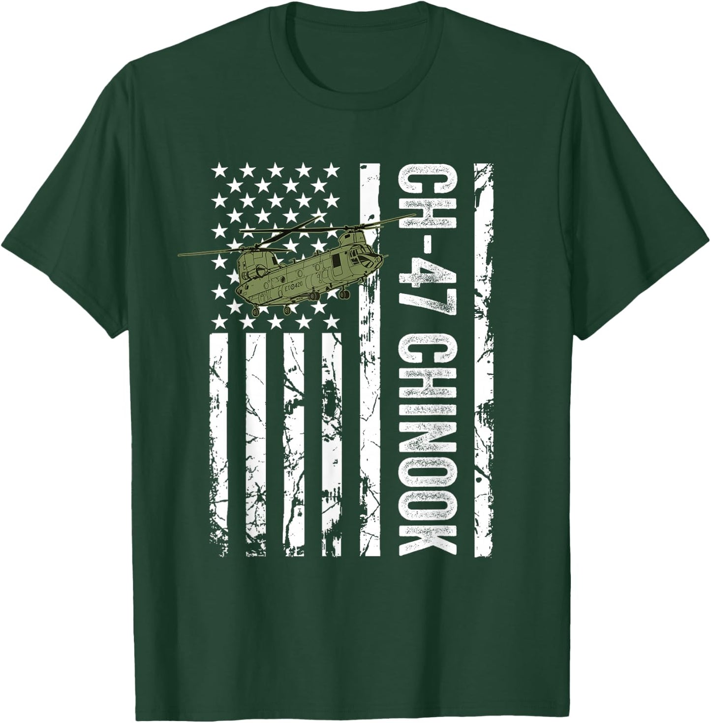 CH-47 Chinook Helicopter USA Flag Active Duty Retired Pilot T-Shirt - T-Shirt | Forest