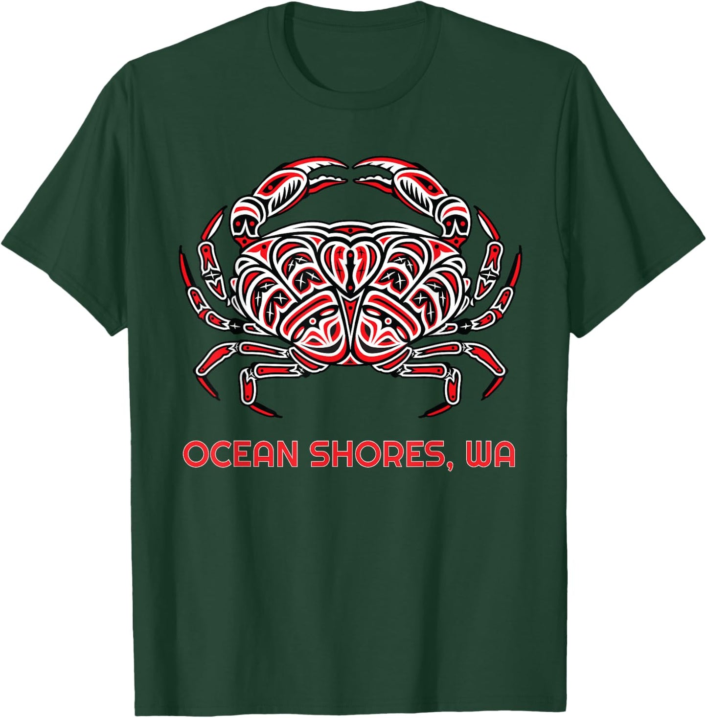 Ocean Shores Washington Dungeness Crab PNW Native American T-Shirt - T-Shirt | Forest