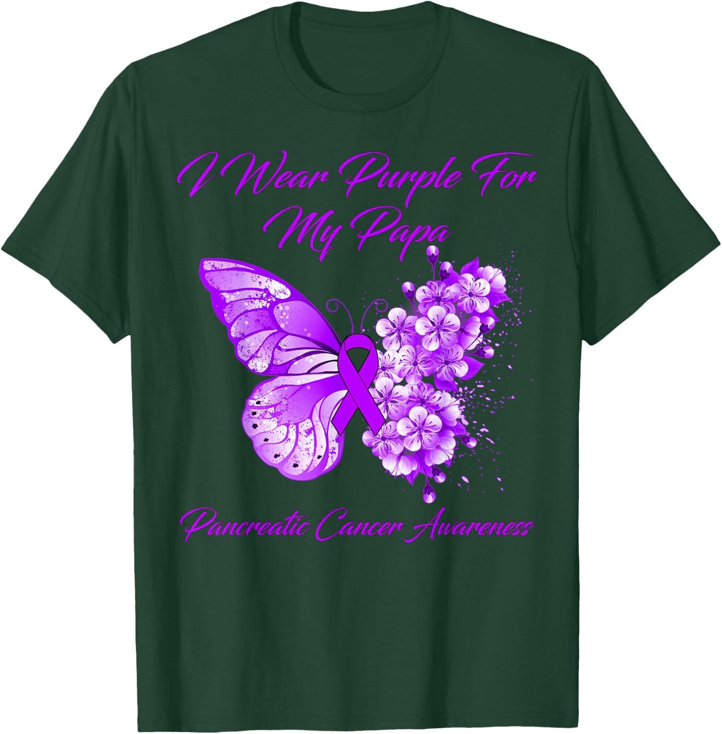 Butterfly I Wear Purple For My Papa Pancreatic Cancer T-Shirt - T-Shirt | Forest