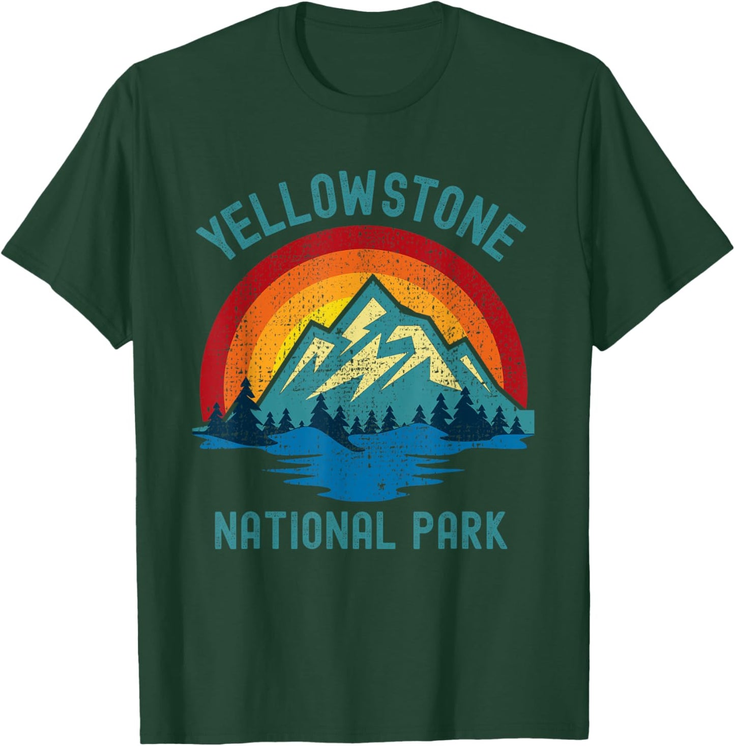 Yellowstone National Park Vintage Sunset Retro Hiking Camp T-Shirt - T-Shirt | Forest