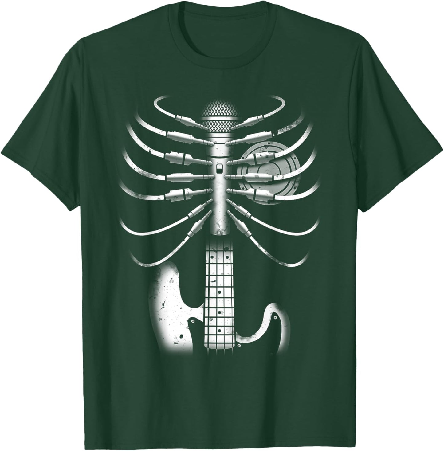 Music Skeleton Cool Guitar Microphone Speaker Heart Musician T-Shirt - T-Shirt | Forest